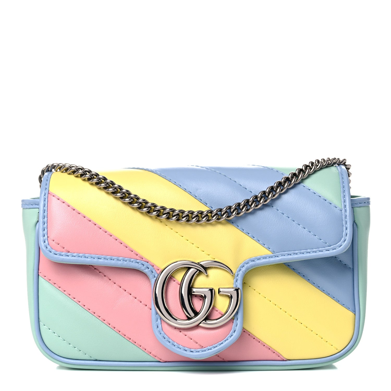 Gucci Calfskin Matelasse Diagonal Super Mini GG Marmont Shoulder Bag Multicolor Pastel 1 of 10