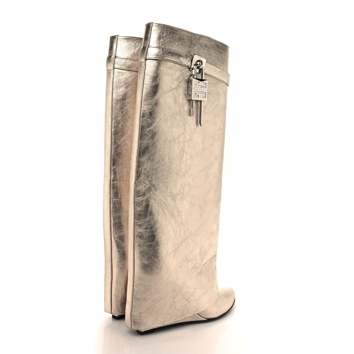 Metallic Calfskin Shark Lock Pant Boots 39 Silvery