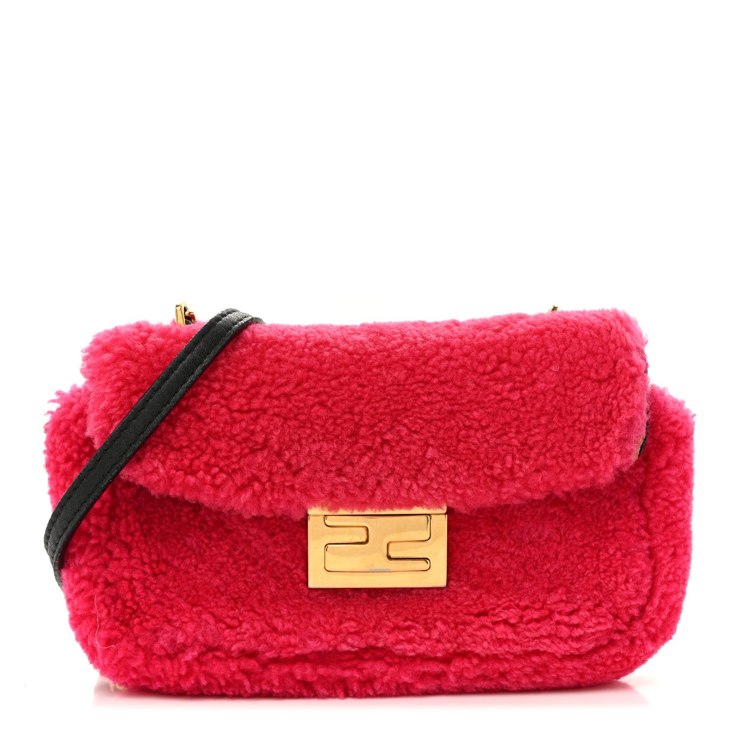 Fendi Shearling Nappa Mini Be Baguette Shoulder Bag Fuxia Black 1 of 25