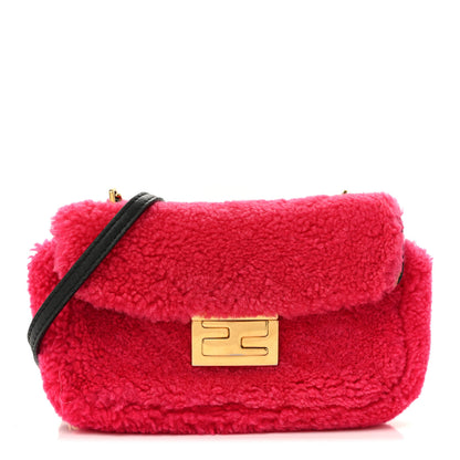 Fendi Shearling Nappa Mini Be Baguette Shoulder Bag Fuxia Black 1 of 25