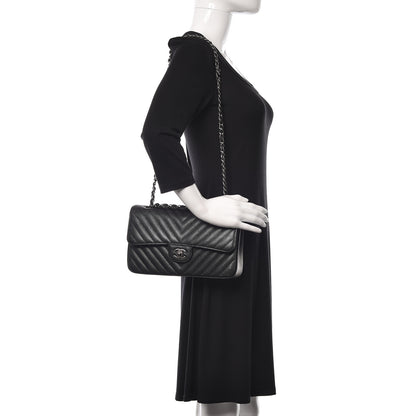 Chanel Iridescent Caviar Chevron Quilted Medium Double Flap Black 2 of 12