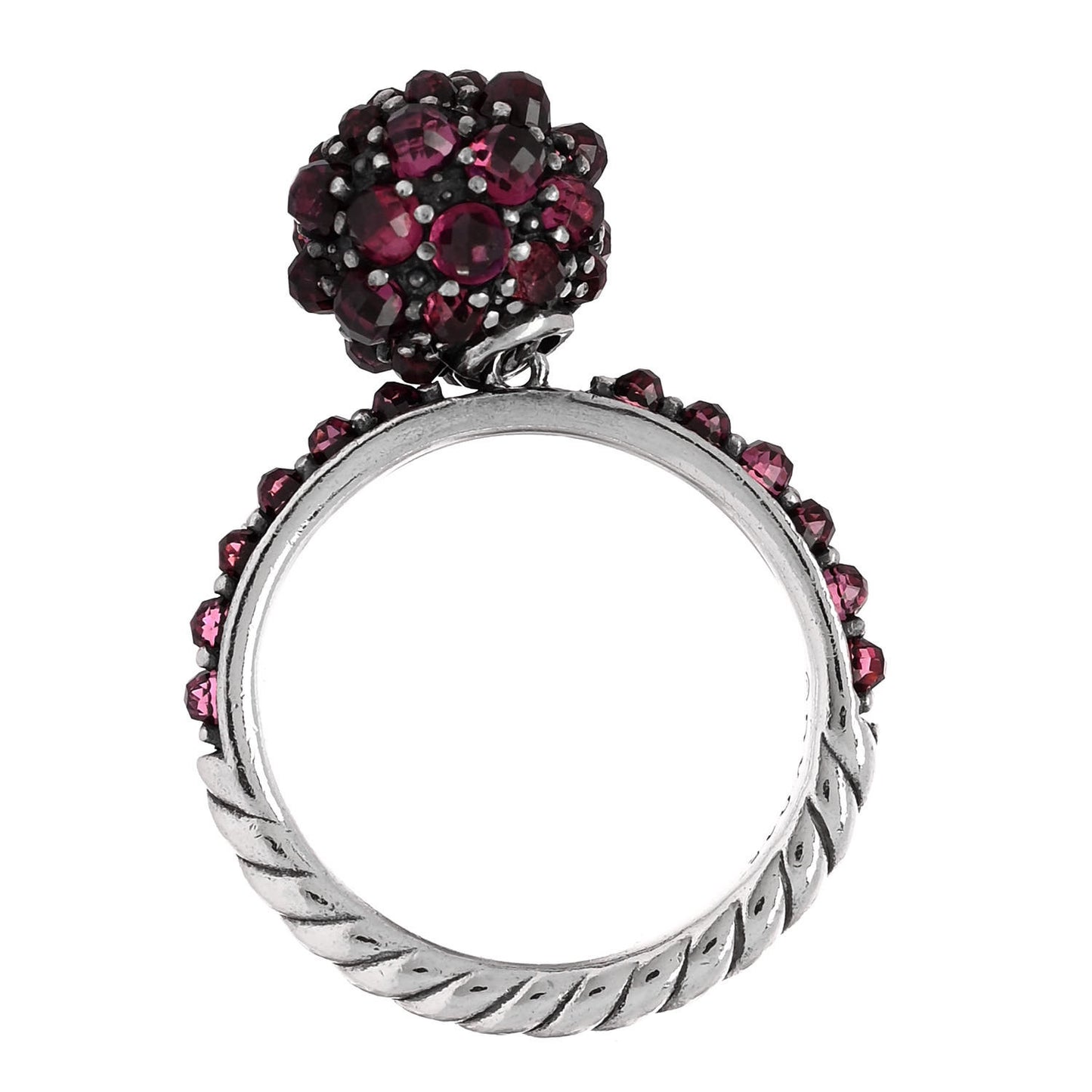 Sterling Silver Rhodolite Garnet Cable Berries Ring 52 6