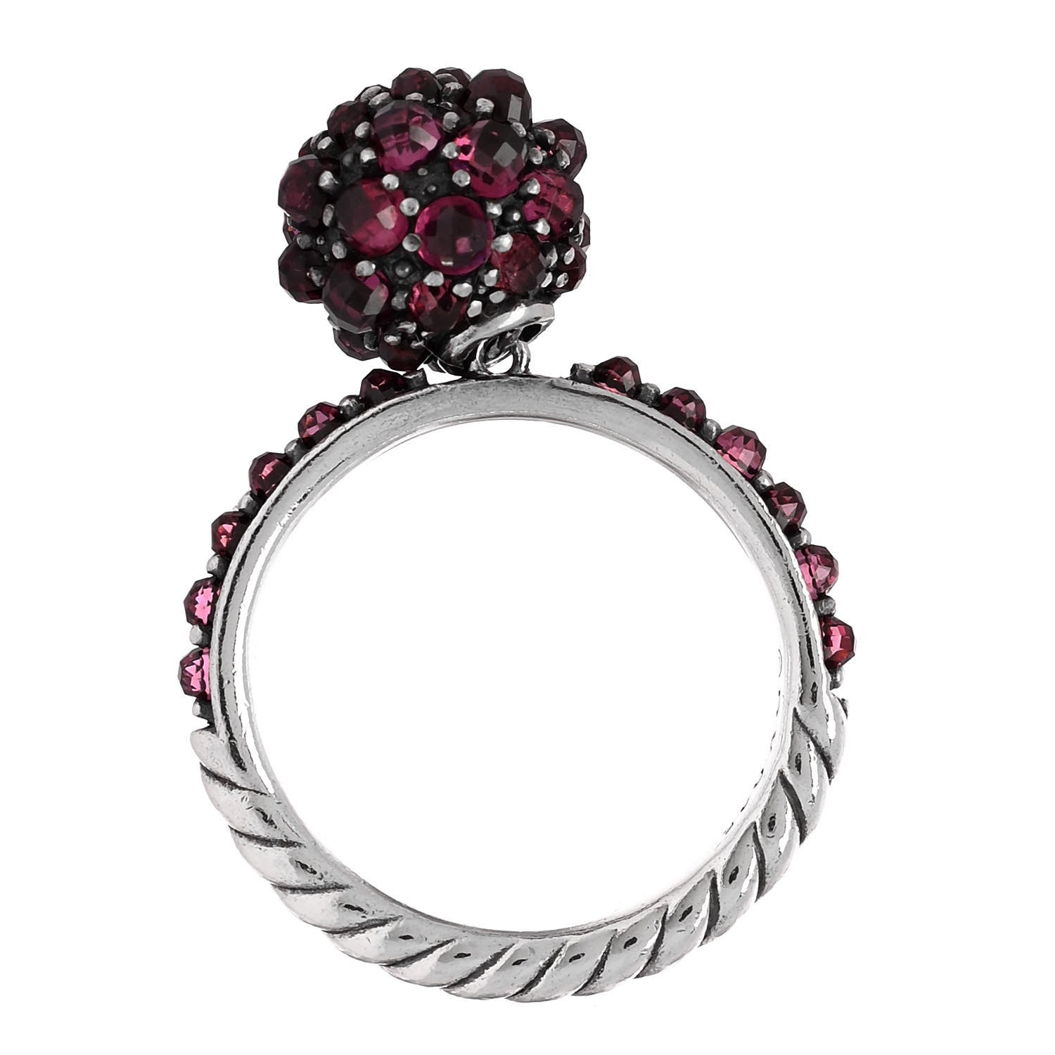 David Yurman Sterling Silver Rhodolite Garnet Cable Berries Ring 52 6 5 of 7