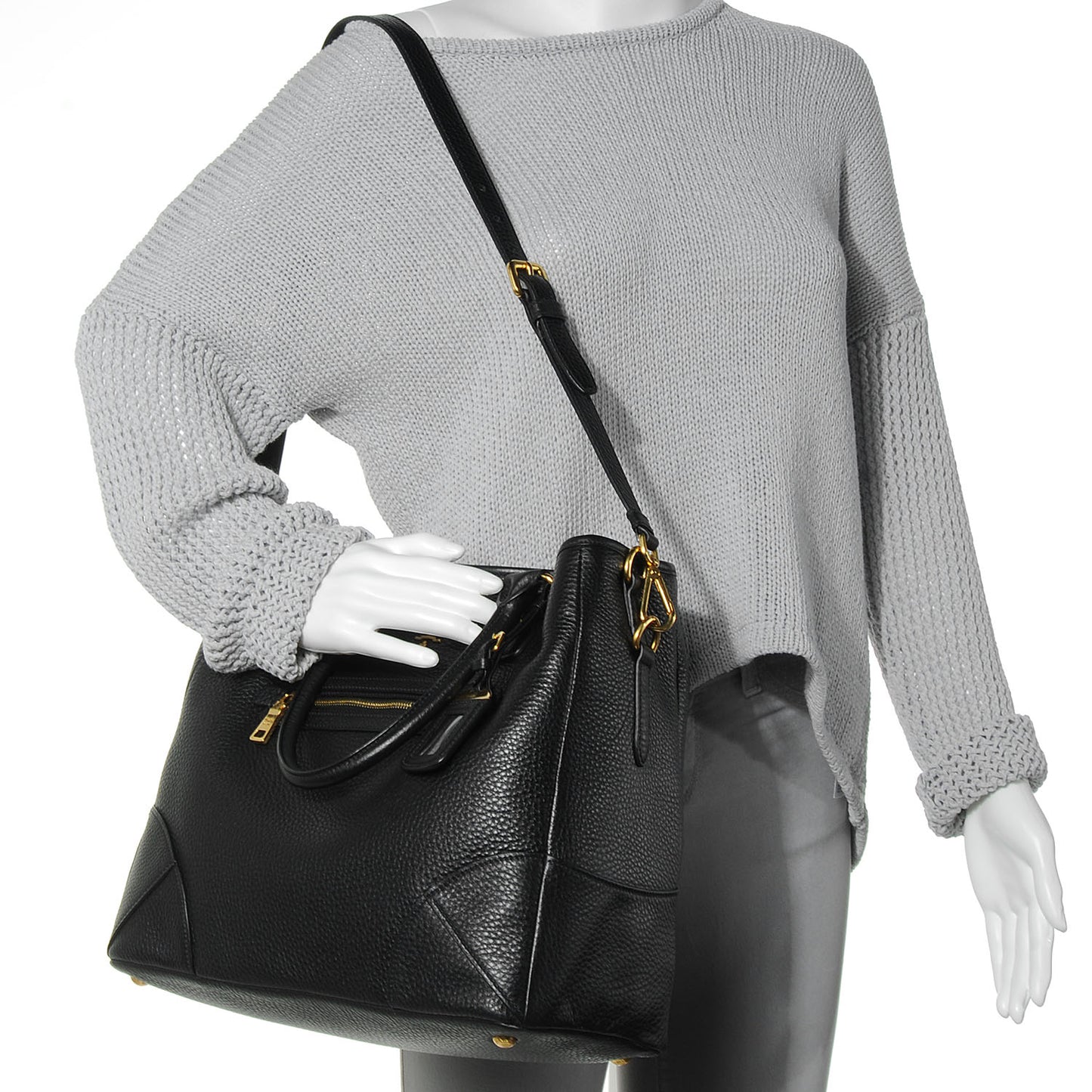 Deerskin Zipper Detail Tote Black