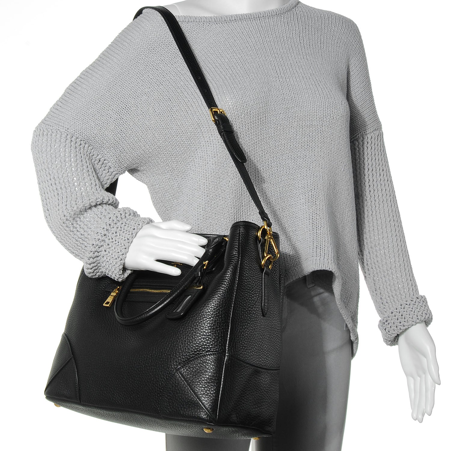 Prada Deerskin Zipper Detail Tote Black 2 of 9