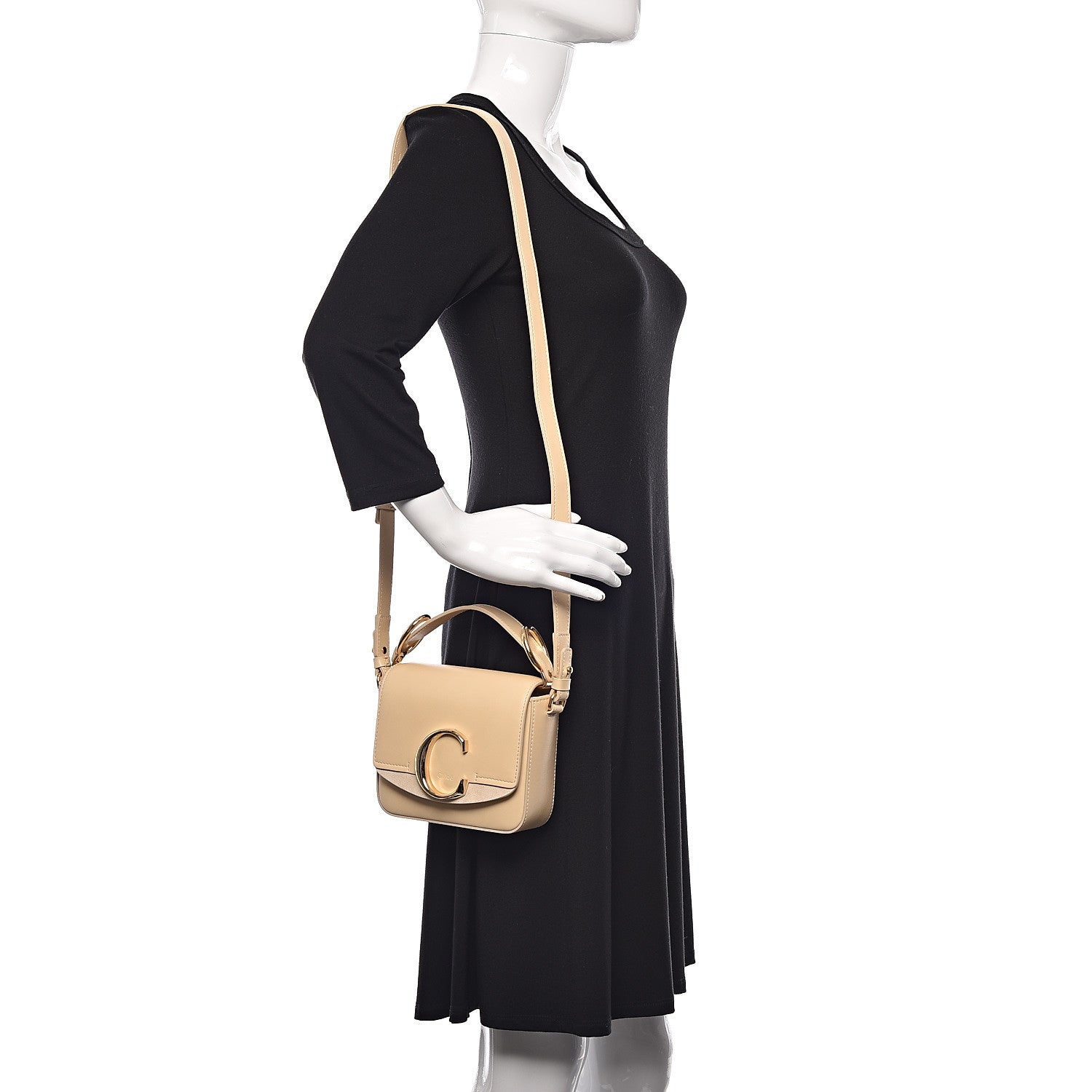 Chloe Shiny Calfskin Suede Mini C Bag Blondie Beige 2 of 10