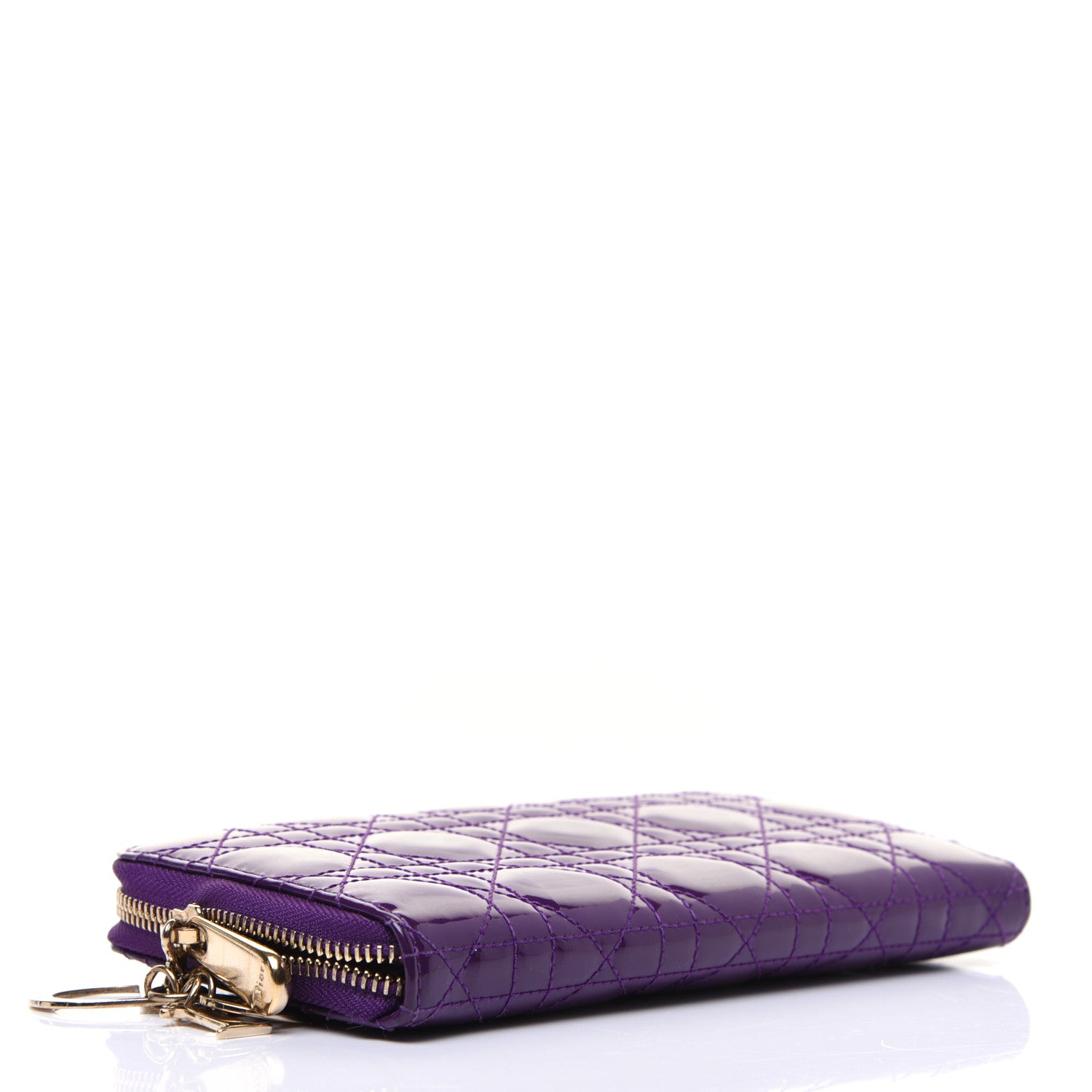 Christian Dior Patent Cannage Voyageur Zip Around Wallet Purple 4 of 12