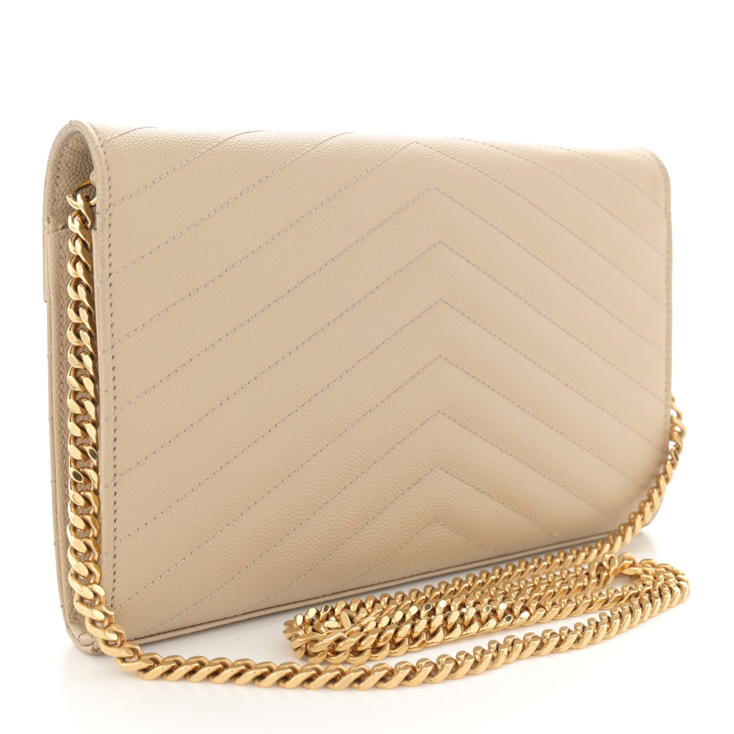 Grain De Poudre Matelasse Chevron Monogram Chain Wallet Dark Beige