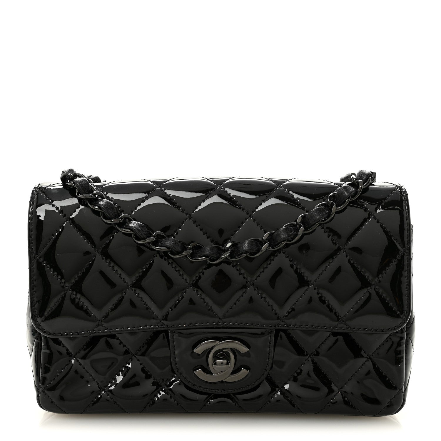 Chanel Patent Calfskin Quilted Mini Rectangular Flap So Black 1 of 10