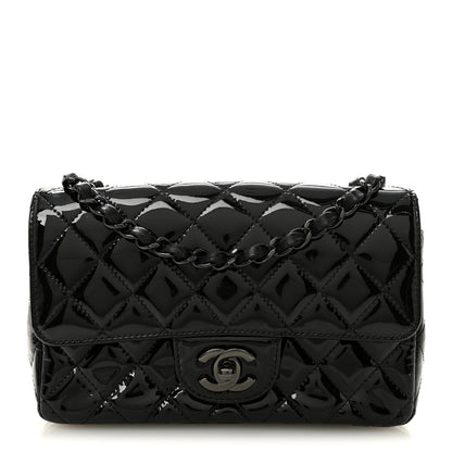 Chanel Patent Calfskin Quilted Mini Rectangular Flap So Black 1 of 10