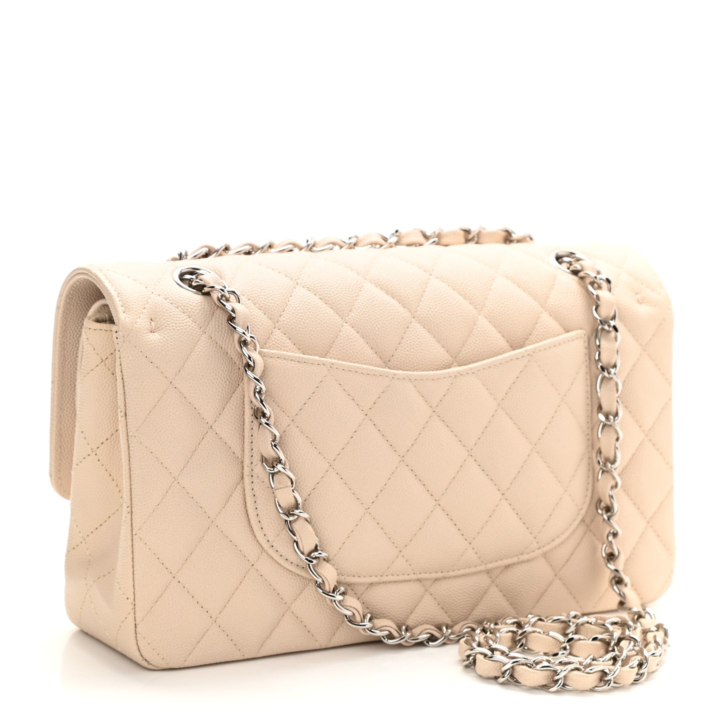 Caviar Quilted Medium Double Flap Light Beige