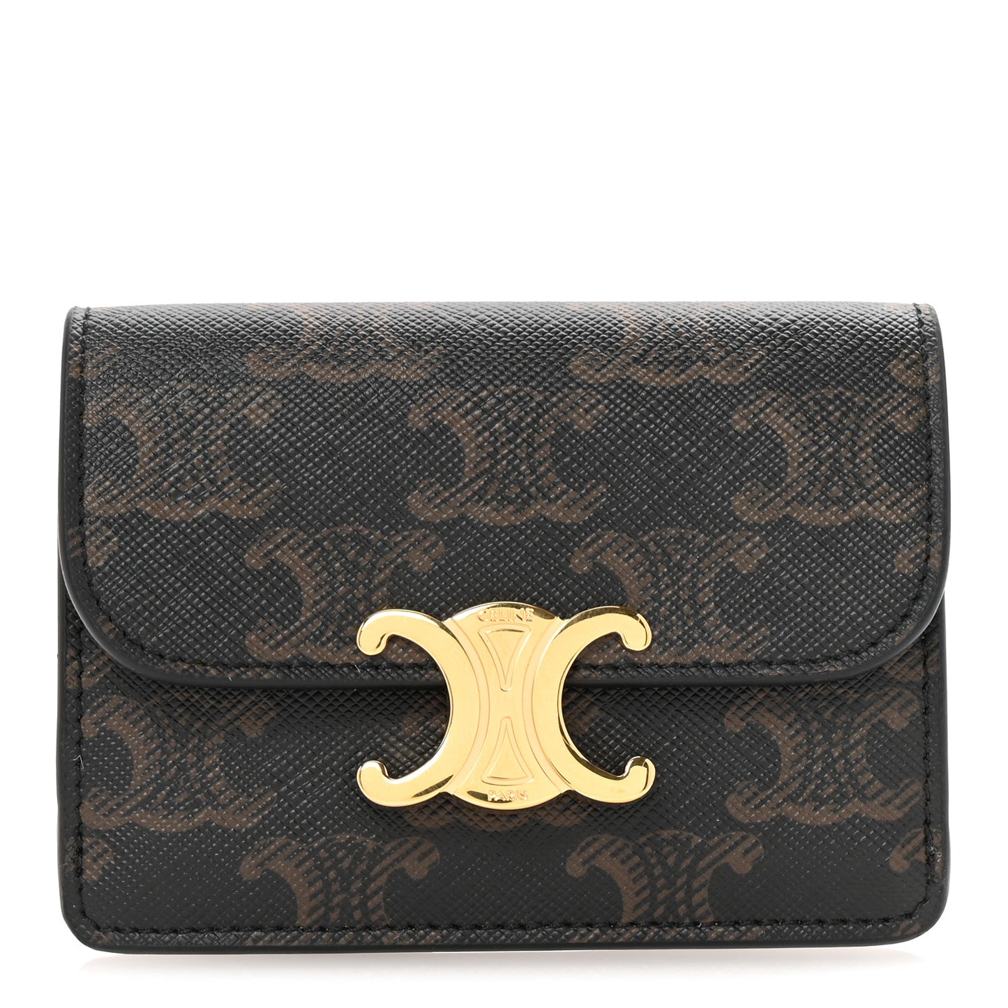 Triomphe Canvas Calfskin Flap Card Holder Tan