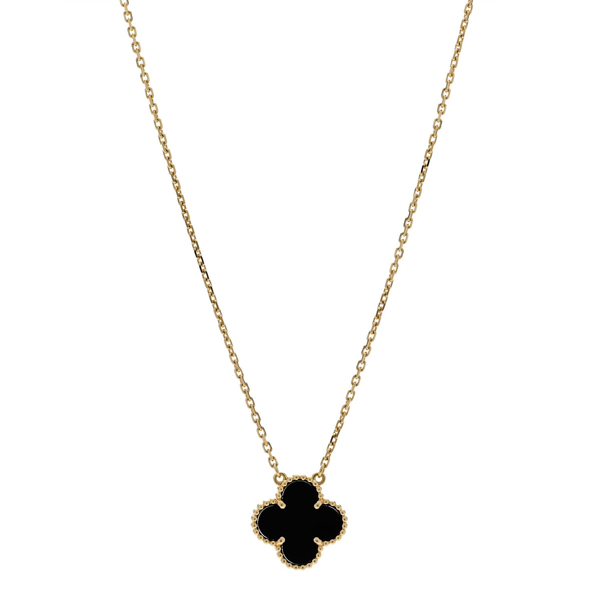 Van Cleef & Arpels 18K Yellow Gold Black Onyx Vintage Alhambra Pendant Necklace 1 of 6