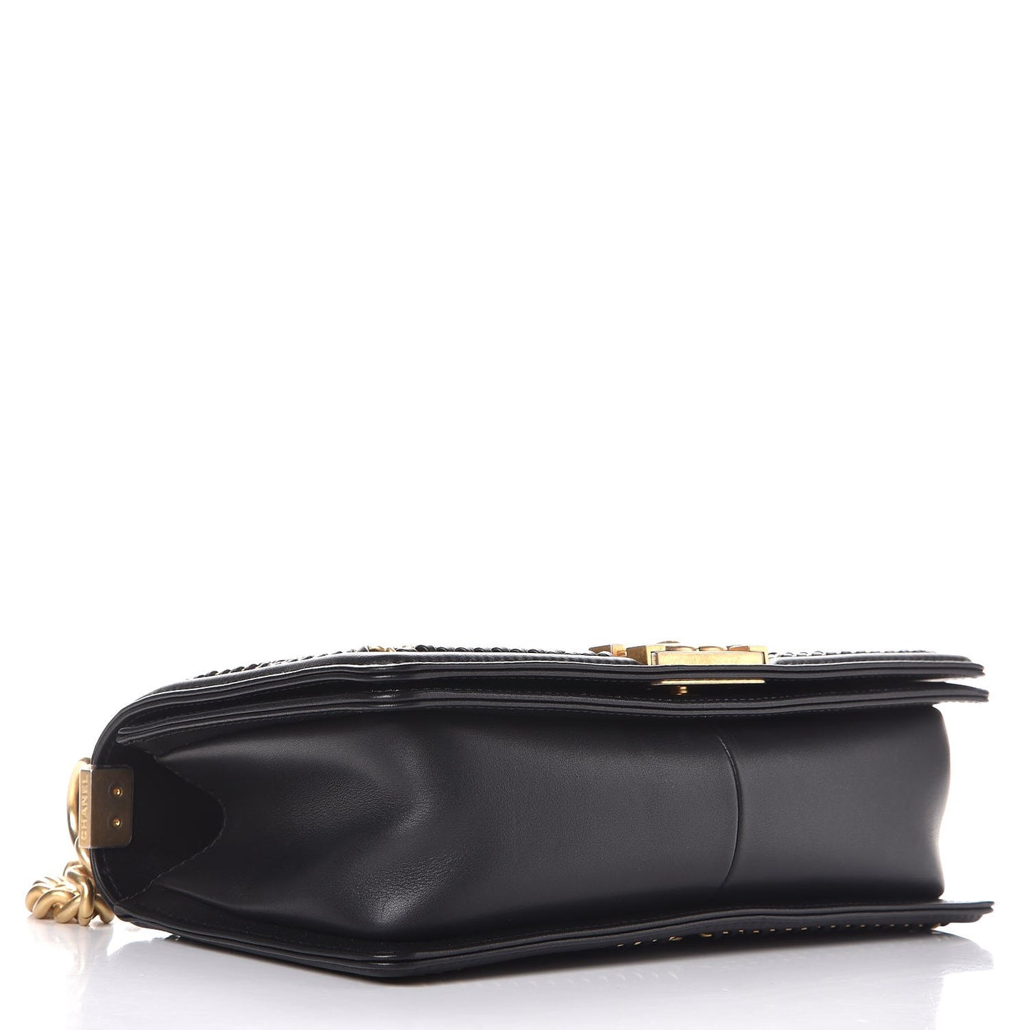 Calfskin Quilted Medium Boy Top Handle Flap Black
