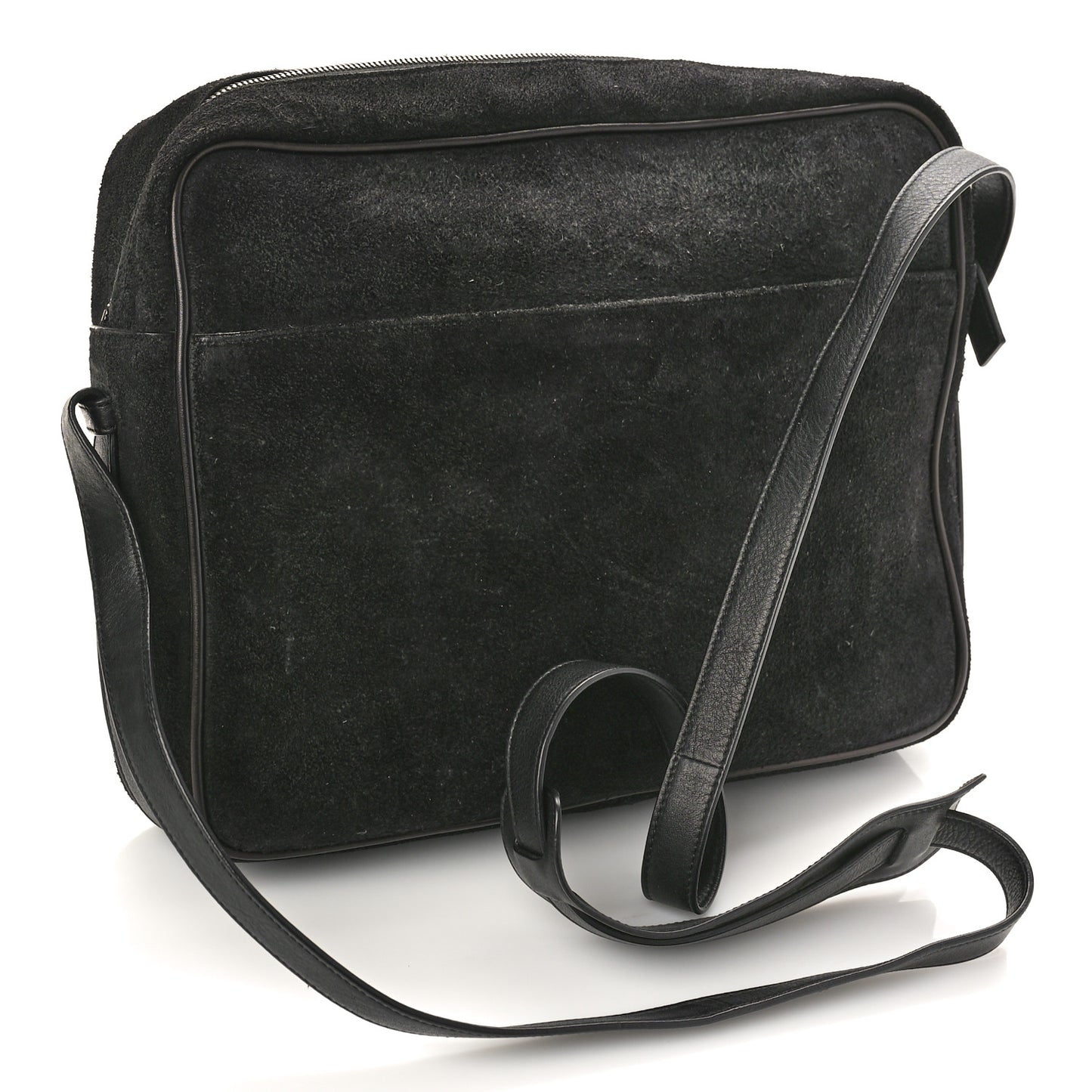 Suede Flat Messenger Bag Black
