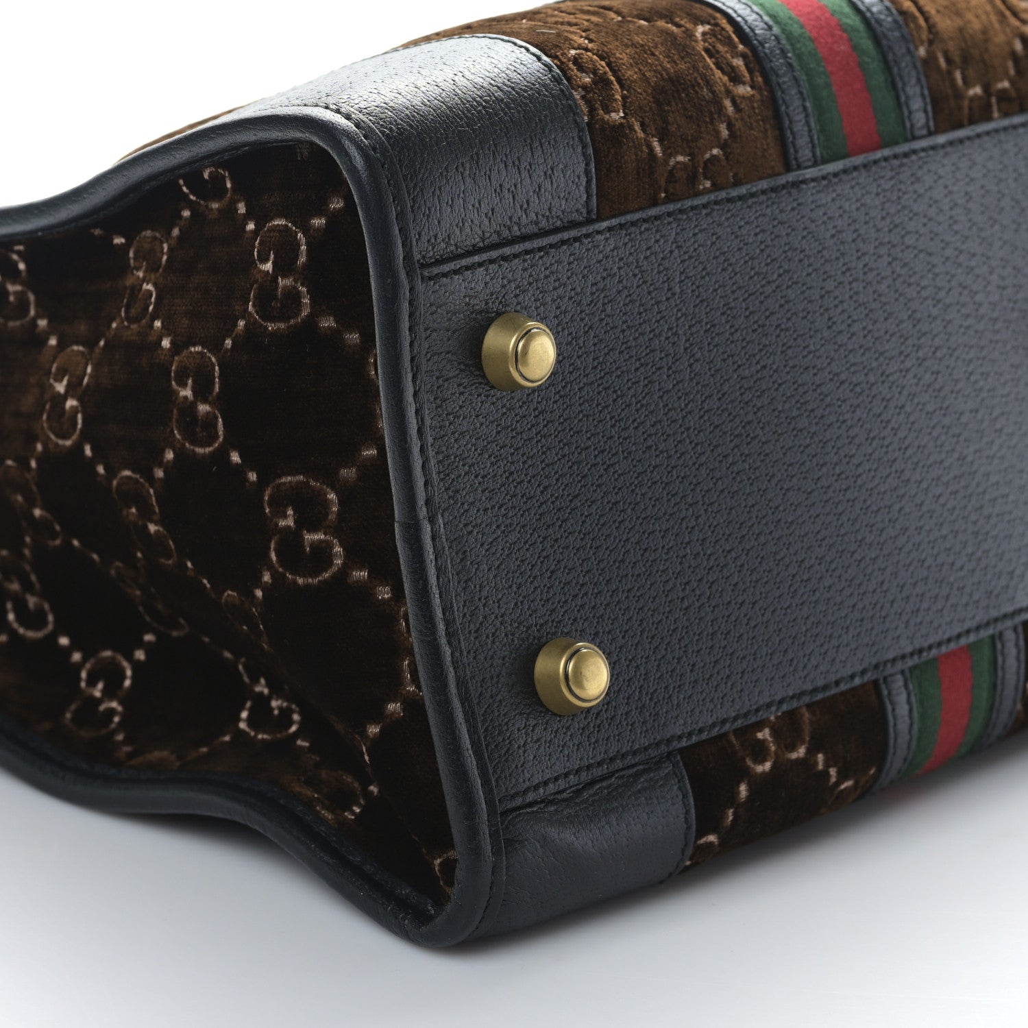 Gucci Velvet GG Monogram Textured Calfskin Web Medium Duffle Bag Brown Black 8 of 9