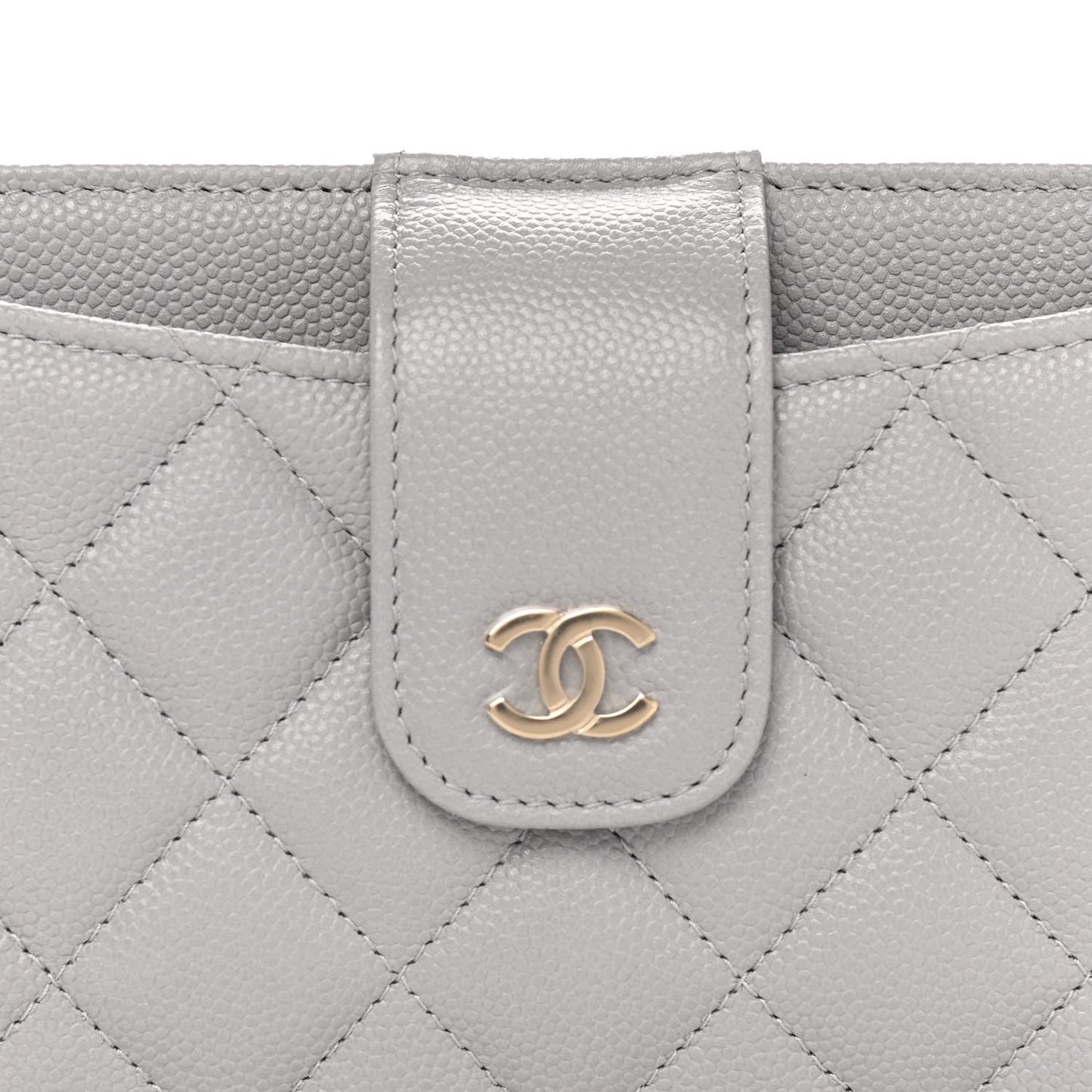 Caviar Quilted Phone Holder Wallet on Removable Chain Insert Grey