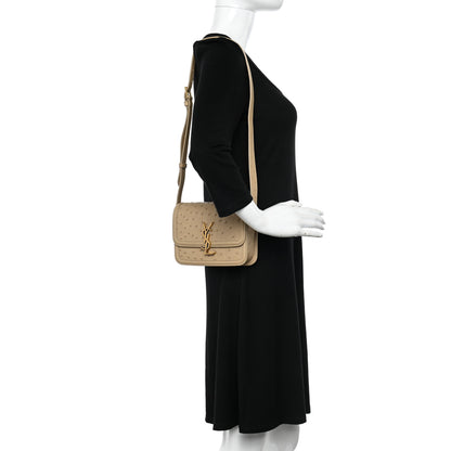 Saint Laurent Ostrich Small Solferino Satchel Beige Gold 3 of 9