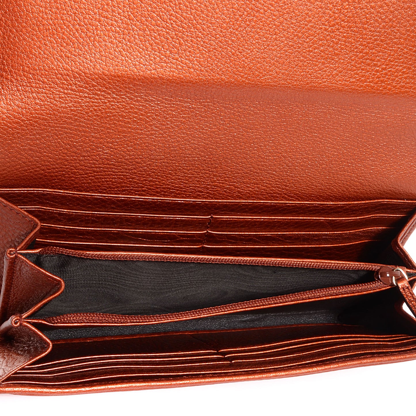 Metallic Pebbled Calfskin Soho Continental Wallet Burnt Orange