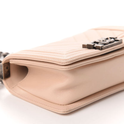 Chanel Caviar Chevron Quilted Small Boy Flap Light Beige 7 of 13