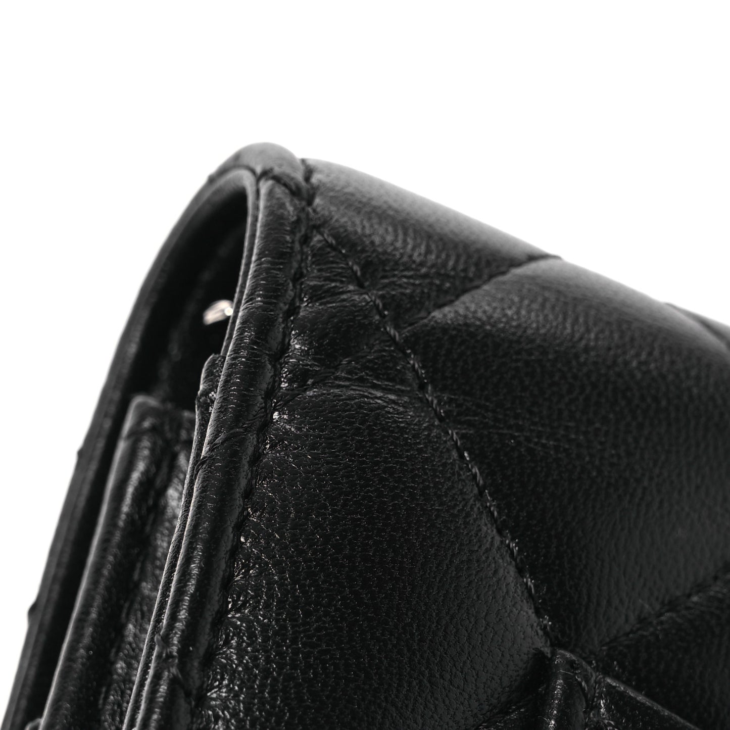 Lambskin Quilted Crystal CC Wallet On Chain WOC Black