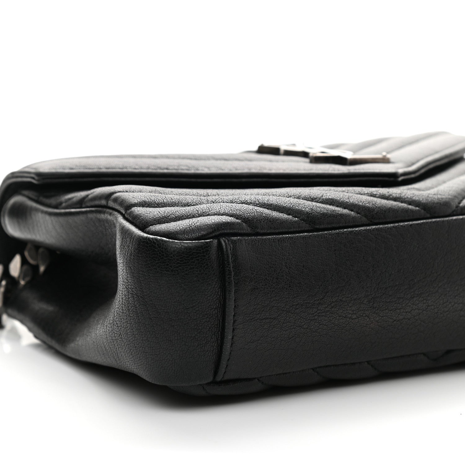 Saint Laurent Sheepskin Matelasse Chevron Monogram Medium College Bag Black 8 of 10