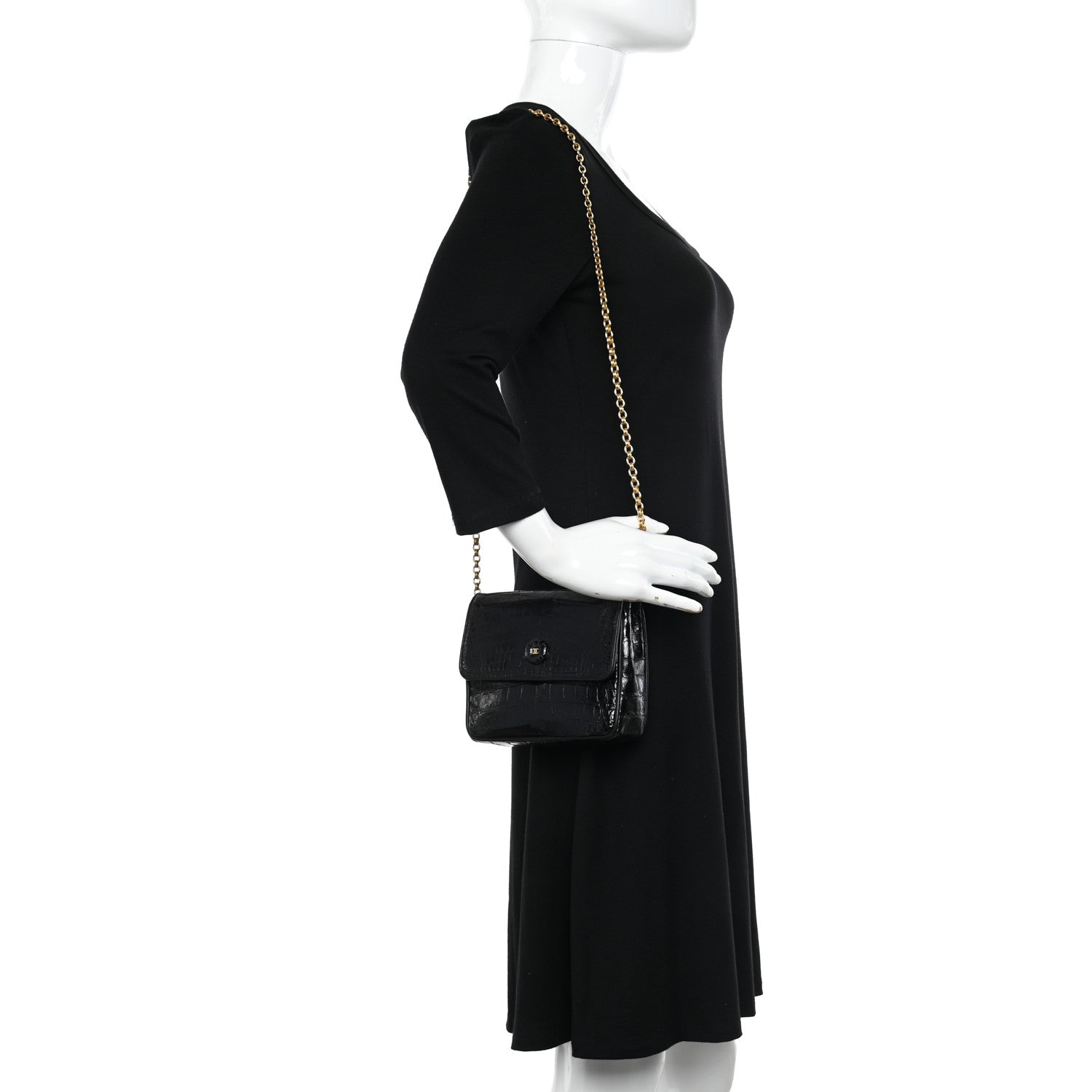 Chanel Shiny Crocodile Flap Black 3 of 15