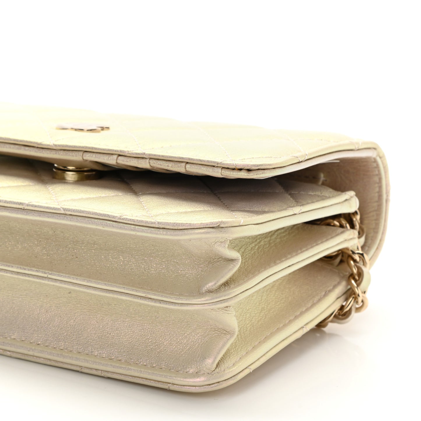 Iridescent Lambskin Quilted Mini Wallet On Chain WOC Ivory