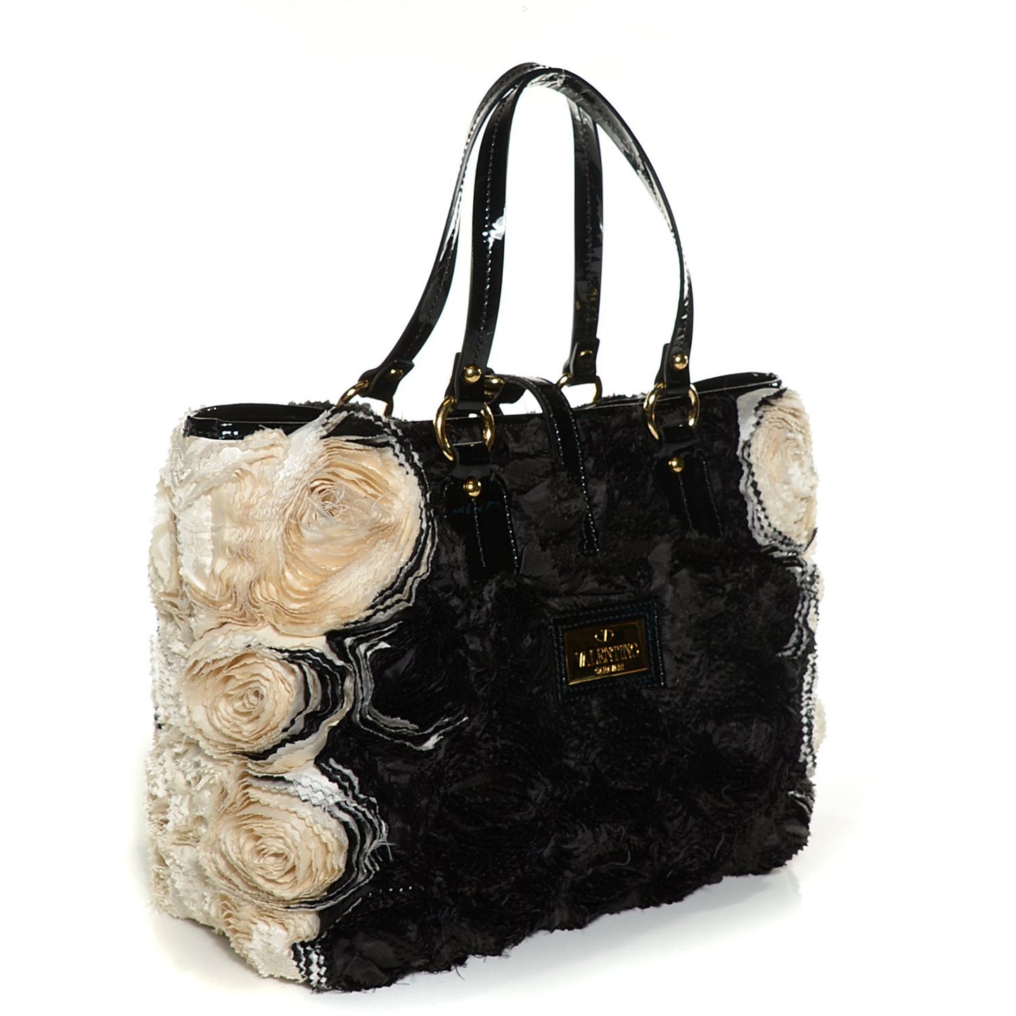 Silk Georgette Rosier Small Tote Ivory Black