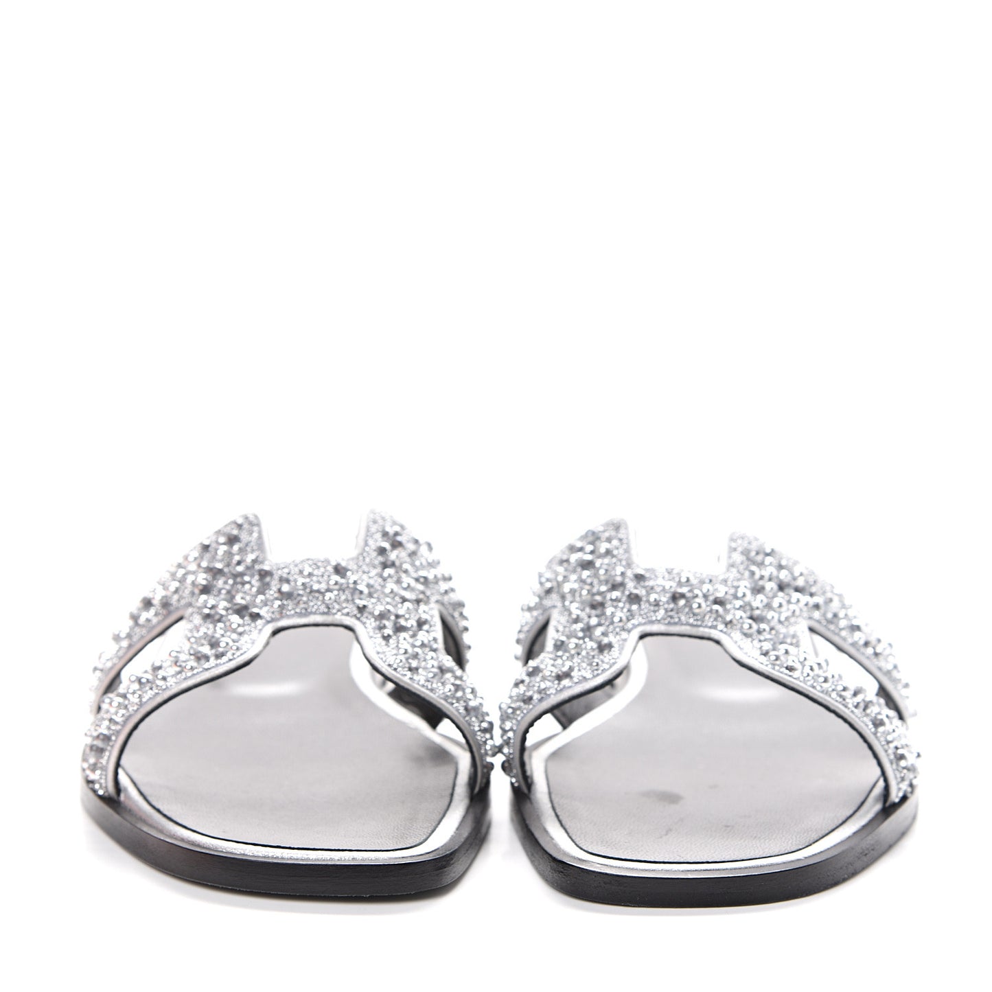 Suede Goatskin Crystal Oran Sandals 36 Gris Argente