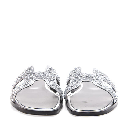 Hermes Suede Goatskin Crystal Oran Sandals 36 Gris Argente 2 of 12