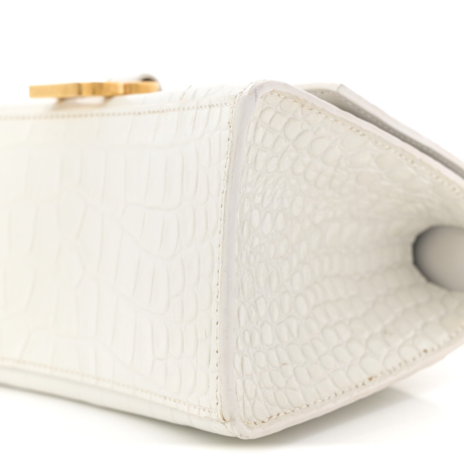 Balenciaga Calfskin Crocodile Embossed Small Hourglass Top Handle Bag White 10 of 15