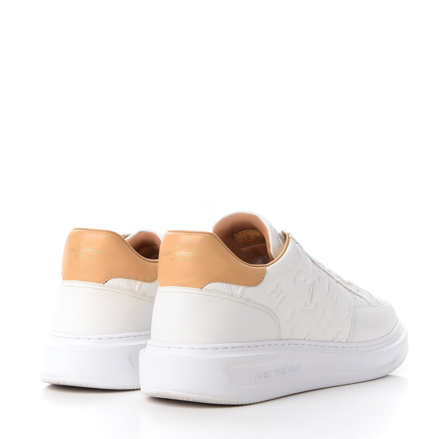 Louis Vuitton Grained Calfskin Embossed Monogram Mens Beverly Hills Sneakers 10.5 White 4 of 8