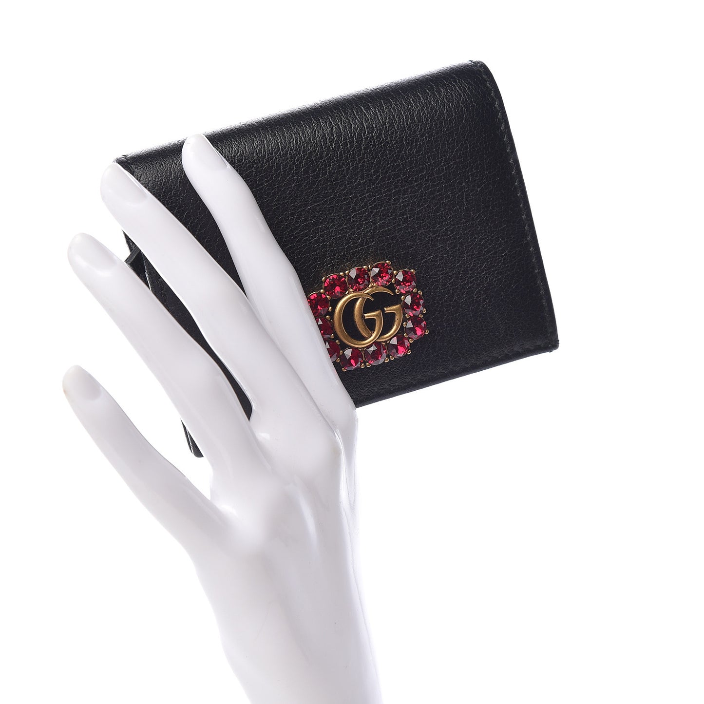 Calfskin Crystal Double G Card Case Black
