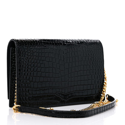 Saint Laurent Calfskin Crocodile Embossed Kate Monogram Tassel Chain Wallet Black 3 of 8
