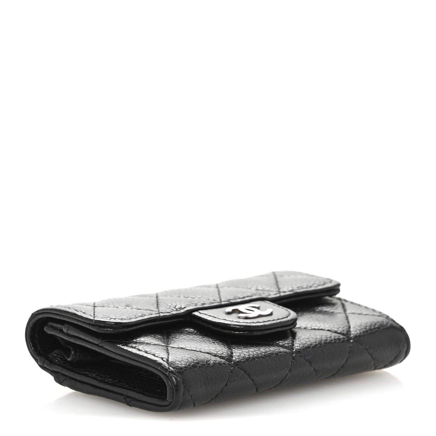 Caviar Quilted Flap Card Holder Wallet Black