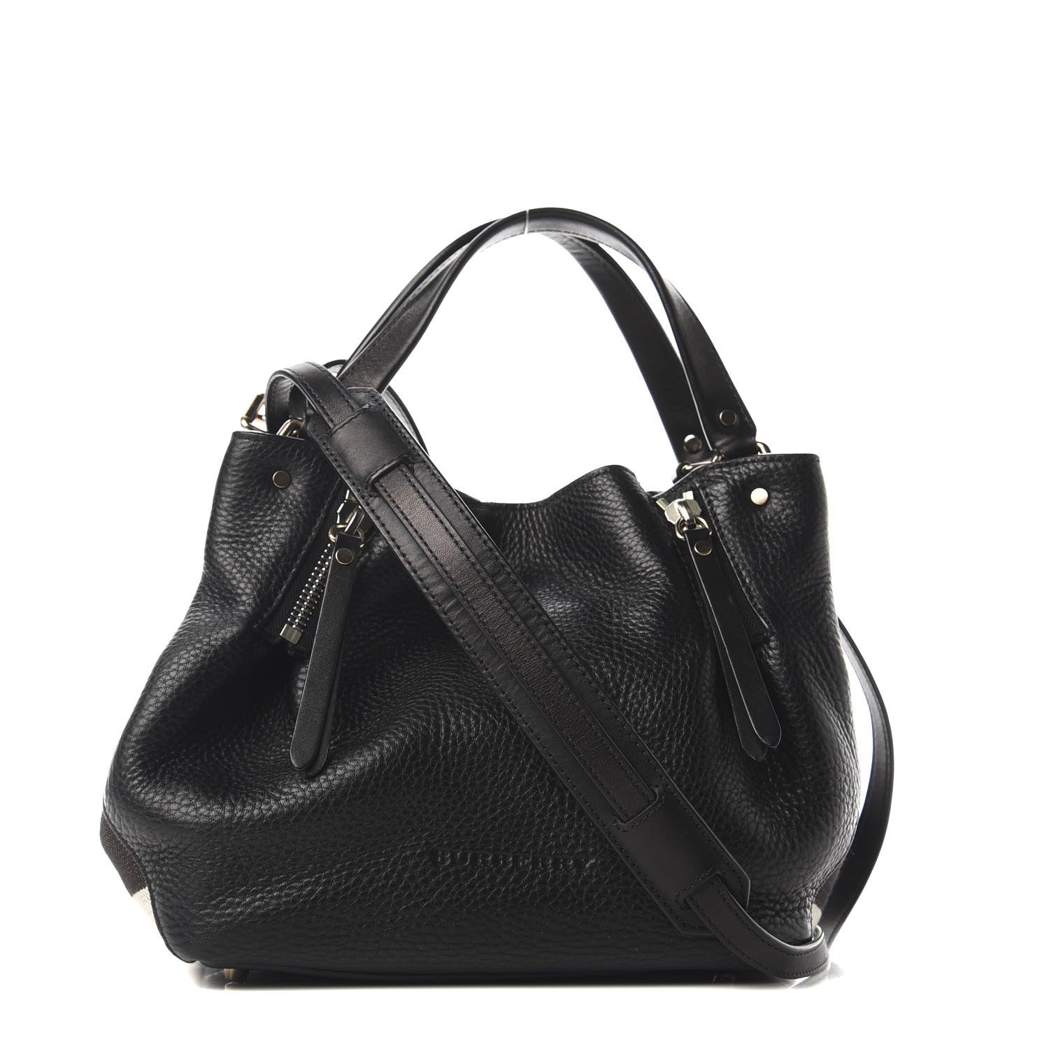 Burberry Grainy Calfskin House Check Small Maidstone Black 1 of 9