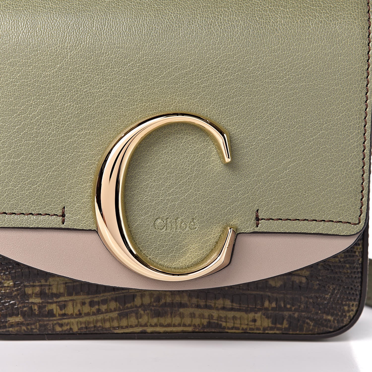 Chloe Goatskin Calfskin Lizard Embossed Mini C Double Carry Antique Green 9 of 9