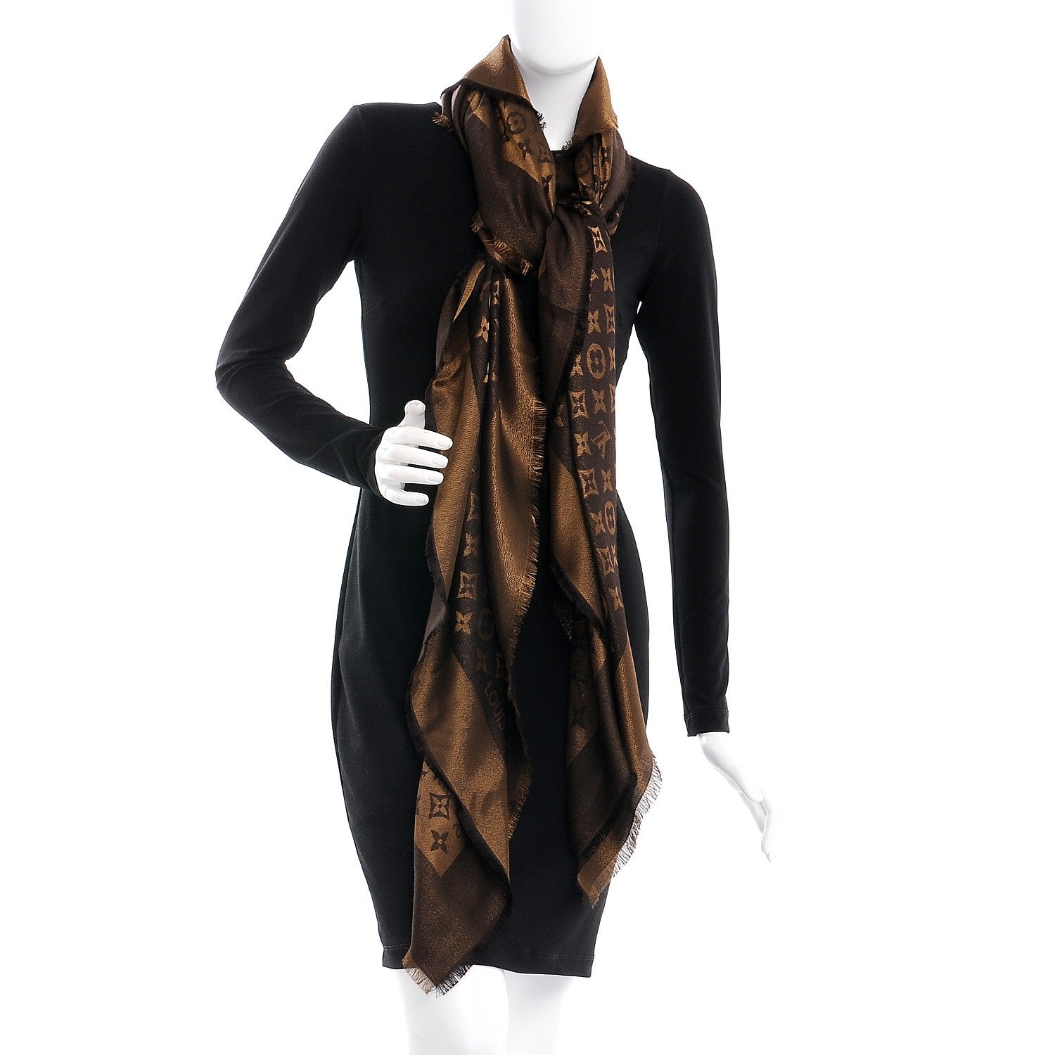 Louis Vuitton Silk Lurex Wool Monogram Shine Shawl Brown 2 of 5