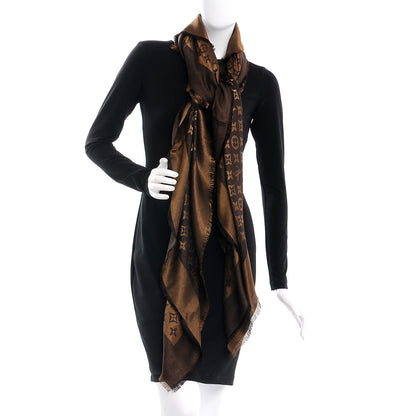 Louis Vuitton Silk Lurex Wool Monogram Shine Shawl Brown 2 of 5