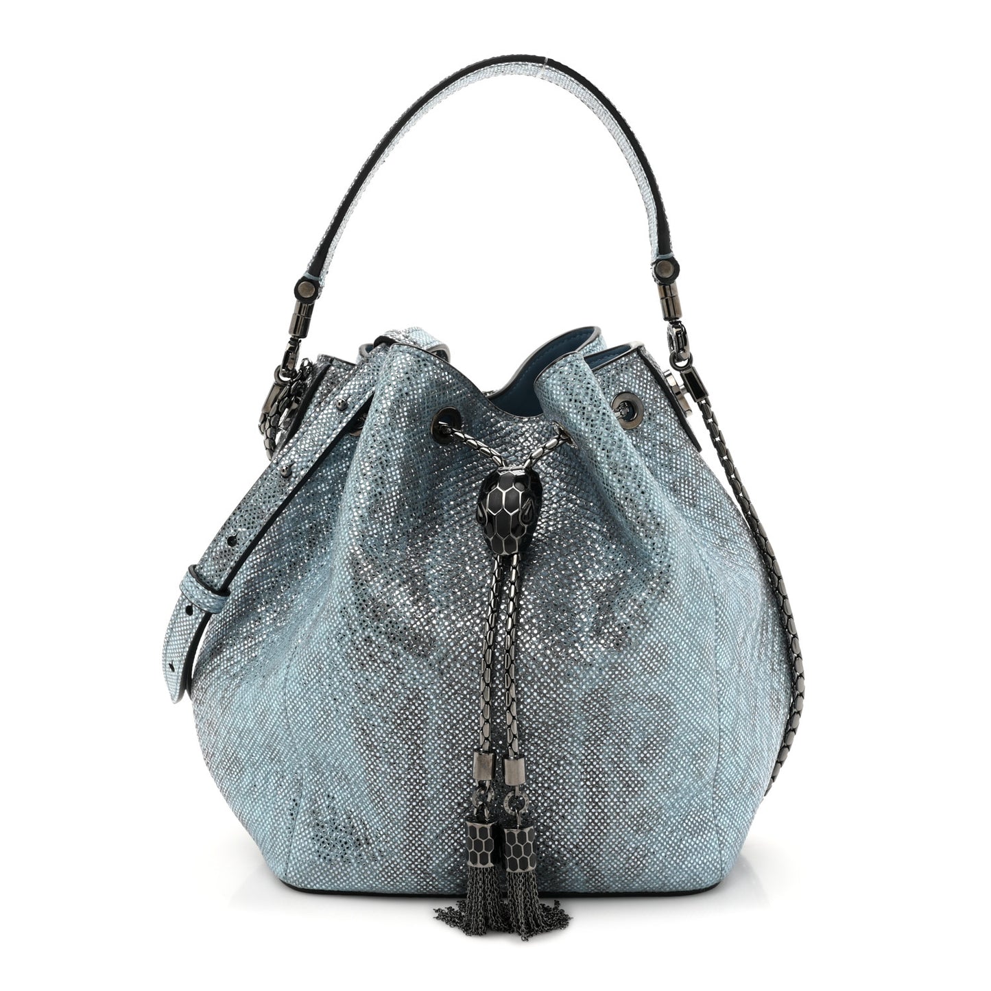 Metallic Karung Serpenti Forever Bucket Bag Blue