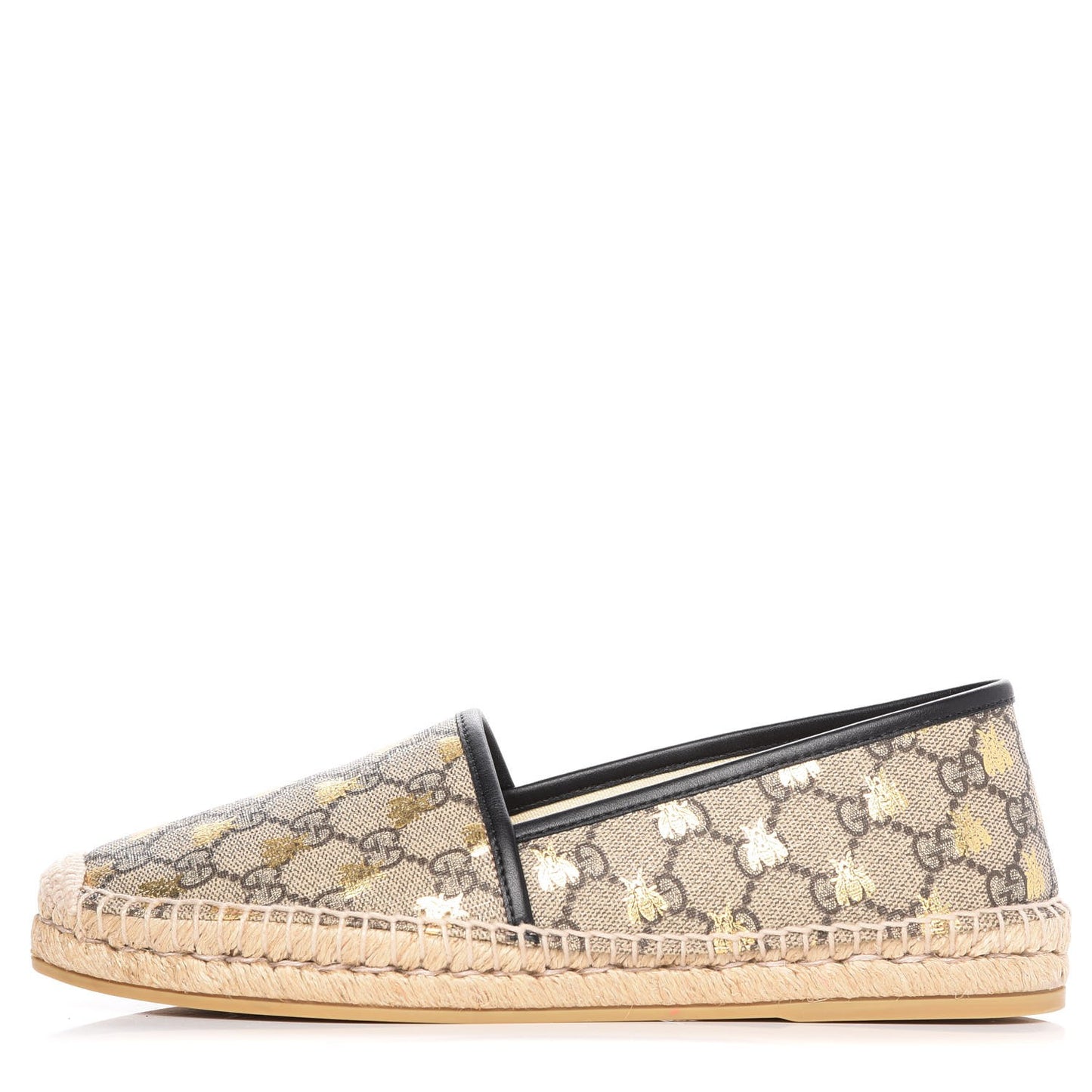 GG Supreme Monogram Bees Espadrille Flats 40 Beige Ebony Oro Black
