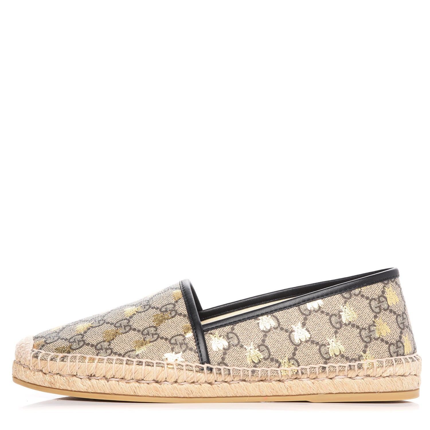 Gucci GG Supreme Monogram Bees Espadrille Flats 40 Beige Ebony Oro Black 1 of 9