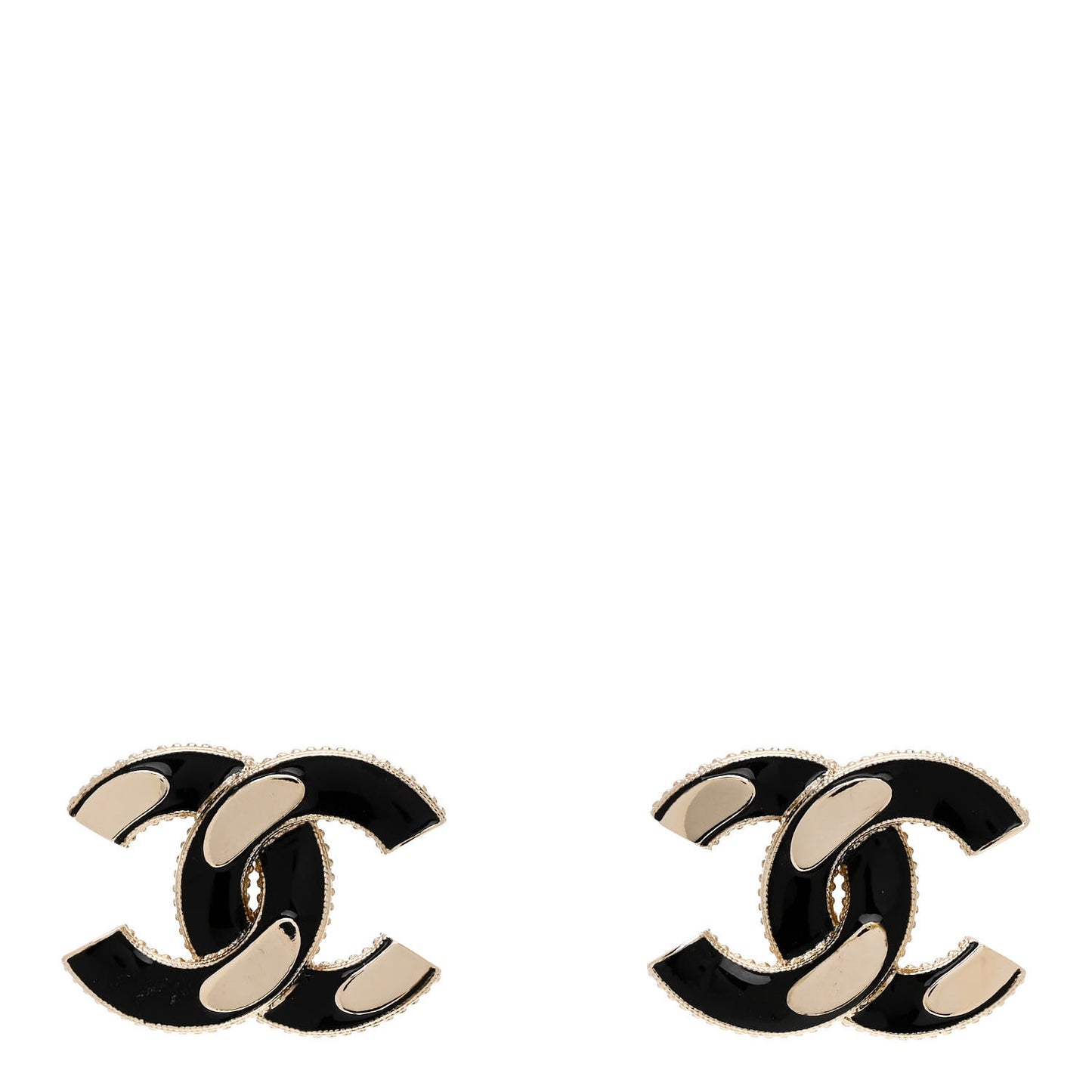 Enamel CC Earrings Black Gold