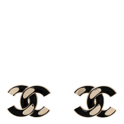 Chanel Enamel CC Earrings Black Gold 1 of 5