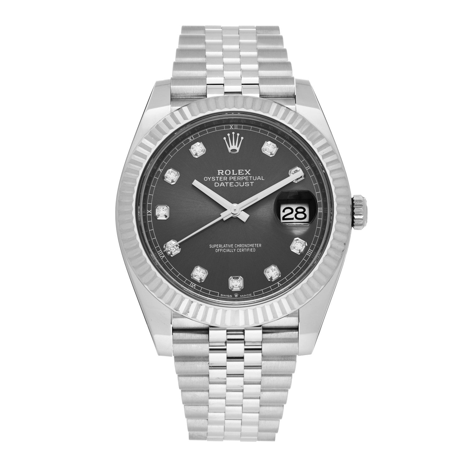 Rolex Stainless Steel 18K White Gold Diamond 41mm Oyster Perpetual Datejust Watch Dark Rhodium 126334 1 of 5