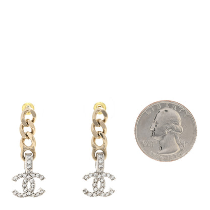 Chanel Metal Crystal CC Chain Drop Earrings Gold 2 of 5