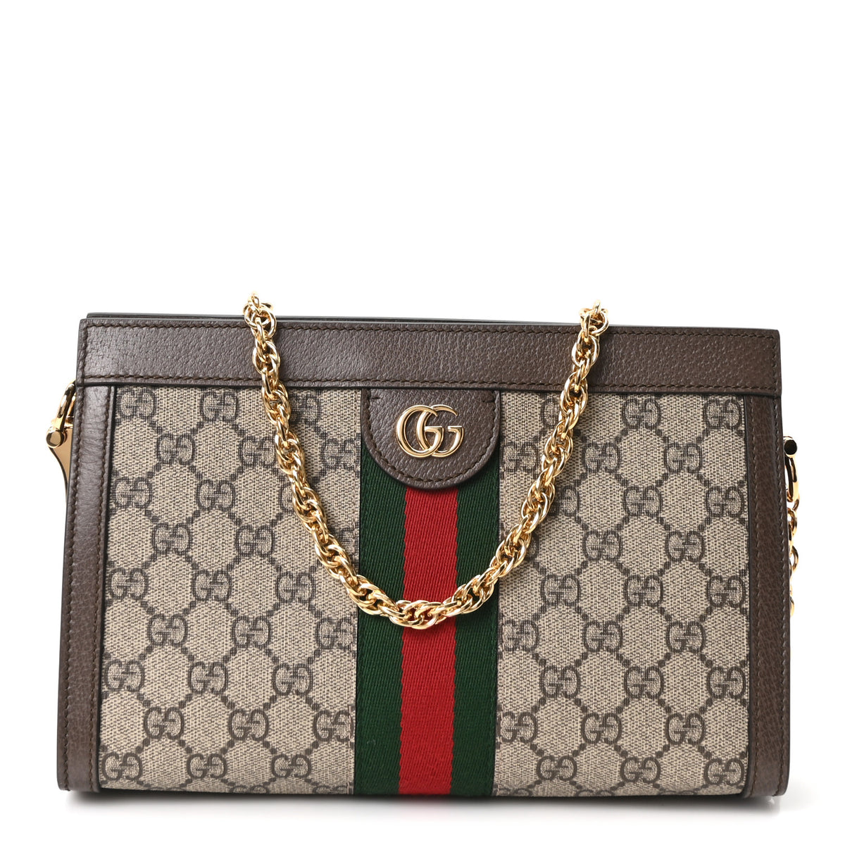 Gucci GG Supreme Monogram Web Small Ophidia Chain Shoulder Bag Brown 1 of 10