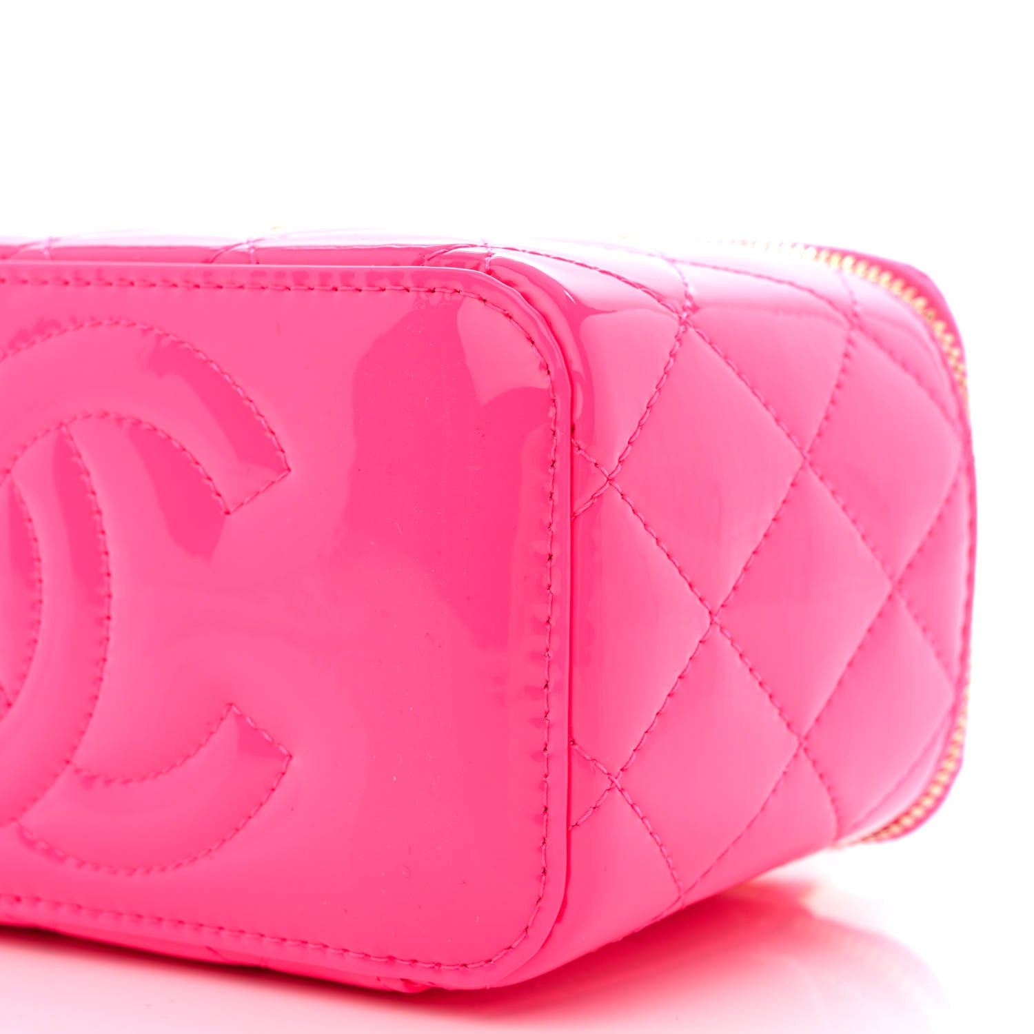 Chanel Patent Quilted Pearl Crush Small Vanity Case With Chain Neon Pink 10 of 11
