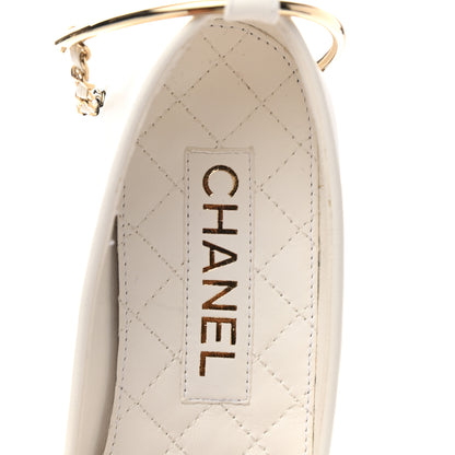 Chanel Lambskin Patent Calfskin Cap Toe Ankle Chain Ballerina Flats 36 White Black 7 of 9